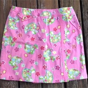 Duck Head Mini Skirt Size 12 Pink Green Yellow Floral Ducks Faux Wrap Cotton